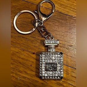 Parfum No. 5 Bottle Novelty Silver Crystal Keychain